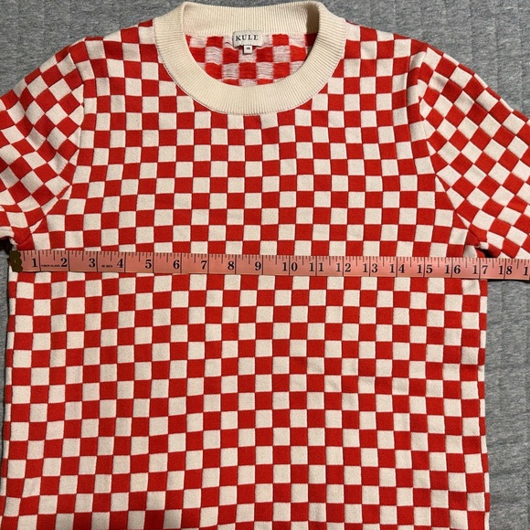 KULE Check Mate Checkered Pullover Sweater Red White Cotton Silk Blend Size XS - Picture 5 of 11